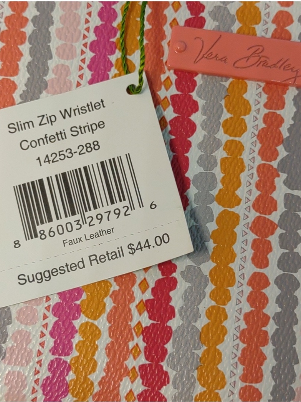 Vera Bradley Pink Coral Orange Gray Stripe Wristlet Clutch - Picture 4 of 5